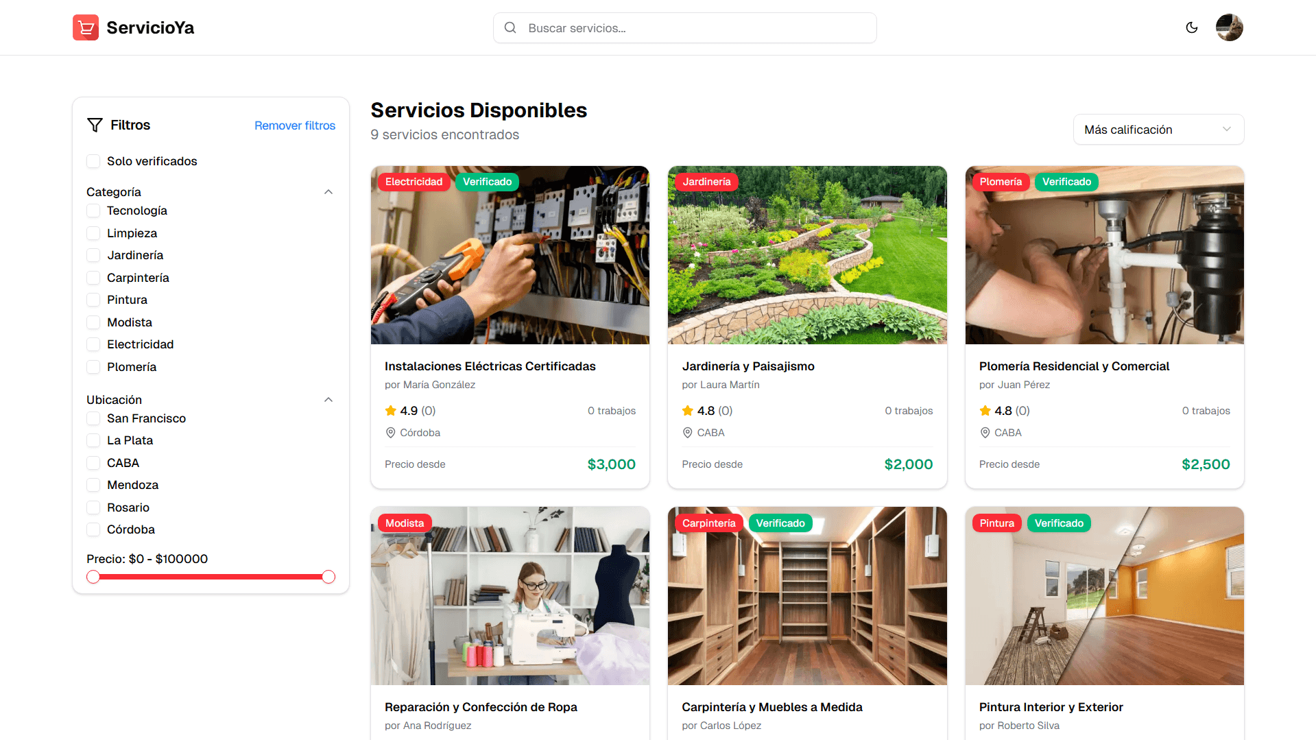 Services Marketplace project screenshot